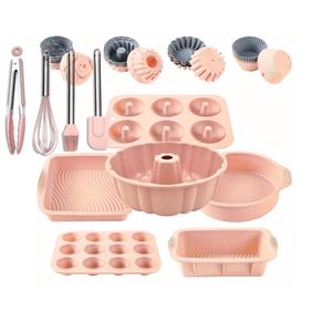 silicone baking set, 34pcs/set non-stick silicone baking tool set, including baking pan, cake pan, donut pan, muffin pan, beater, brush, clamps, baking tool set for home kitchen
