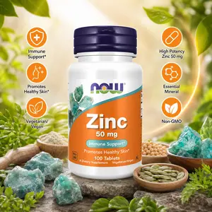 NOW Foods Supplements, Zinc Gluconate 50 mg - Supports Enzyme Functions, Immune Support - 100 Tablets