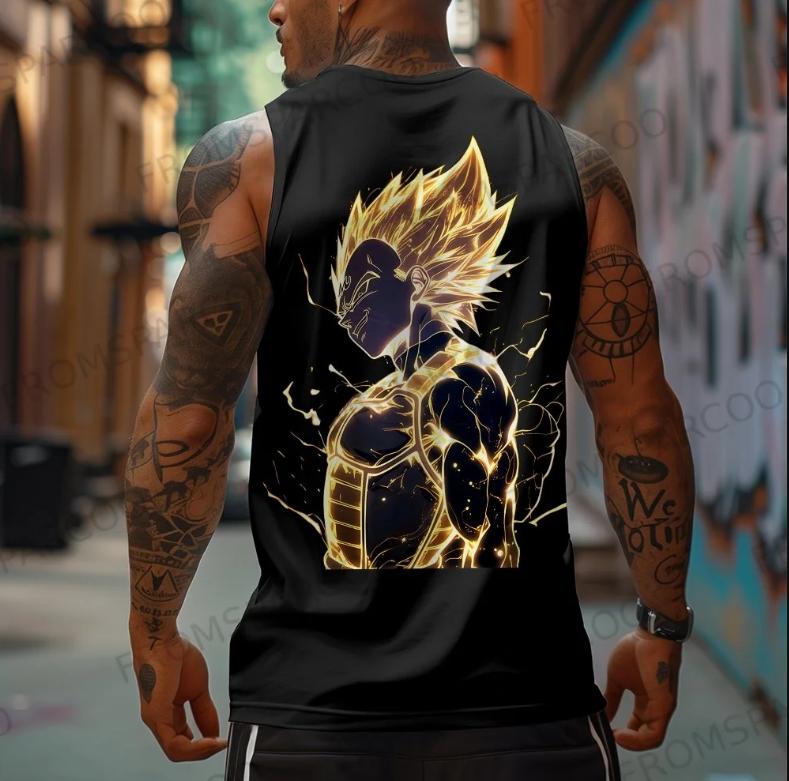 Super Saiyan Majin Vegeta Lightning Tank Top – 100% Cotton Anime Muscle Shirt for DBZ Fans and Gym Warriors