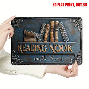 2D Flat "reading Corner" Metal Wall Decoration, 12 * 8 Inch Retro "book Corner" Wall Decor Iron Art Decoration Sign Plaque, Rural Farmhouse Porch Bedroom Library Bookstore Metal Decor, Multifunctional Home, Office Decor, Ideal Gift for Book Lovers