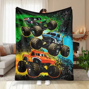 Monster Jam Monster Truck Flannel Blanket, Soft & Warm Polyester Fiber Throw, Ideal Gift for All Seasons