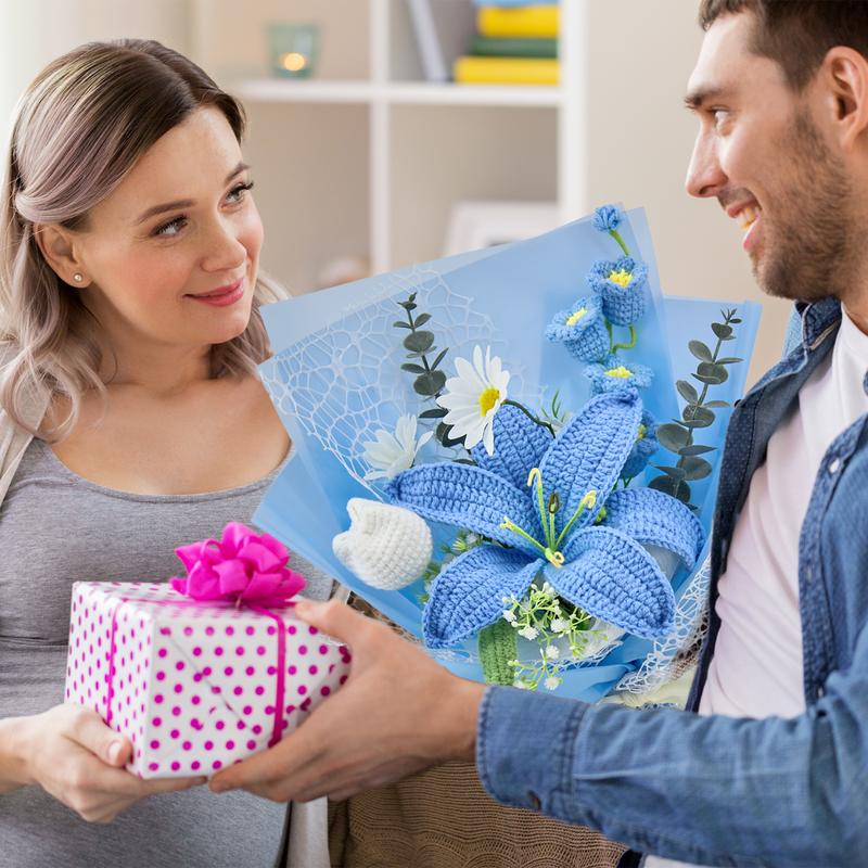 Handmade Crochet Lily Daisy Lily of Valley Bouquet Elegant Multi-color Decor Gift for Birthday Anniversary Graduation Mothers Day Valentines Day Greeting Card Included Birth Month Flowers