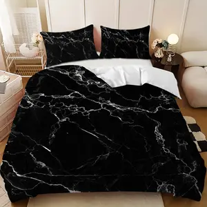 Bedding 3-piece set - 3PCS,Black and white marble pattern down comforter set (1 comforter cover + 2 pillowcases, filling not included).soft and comfortable, suitable for family bedrooms, Decorative Bedding Set
