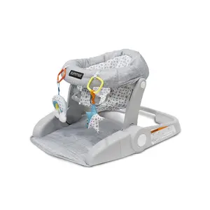 Dual - purpose Adjustable Baby Floor Seat for 4 - 12 Months Learning to Sit Stone Gray with Toys Funfetti Neutral Color Activity Chair