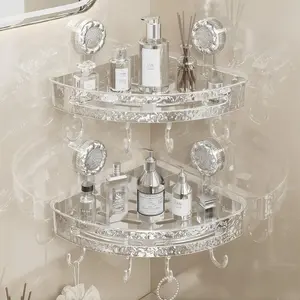 Corner Triangle Shelf with Suction Cup, Light Luxury Style, Easy Installation, Waterproof, Adjustable Hooks, Transparent Multi-Functional Storage