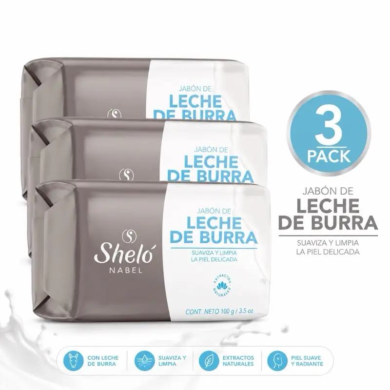 Sheló Nabel Leche de Burra Soap – Pack of 3 (3.5 oz Each) | Gentle Cleansing Bar for Soft, Smooth Skin