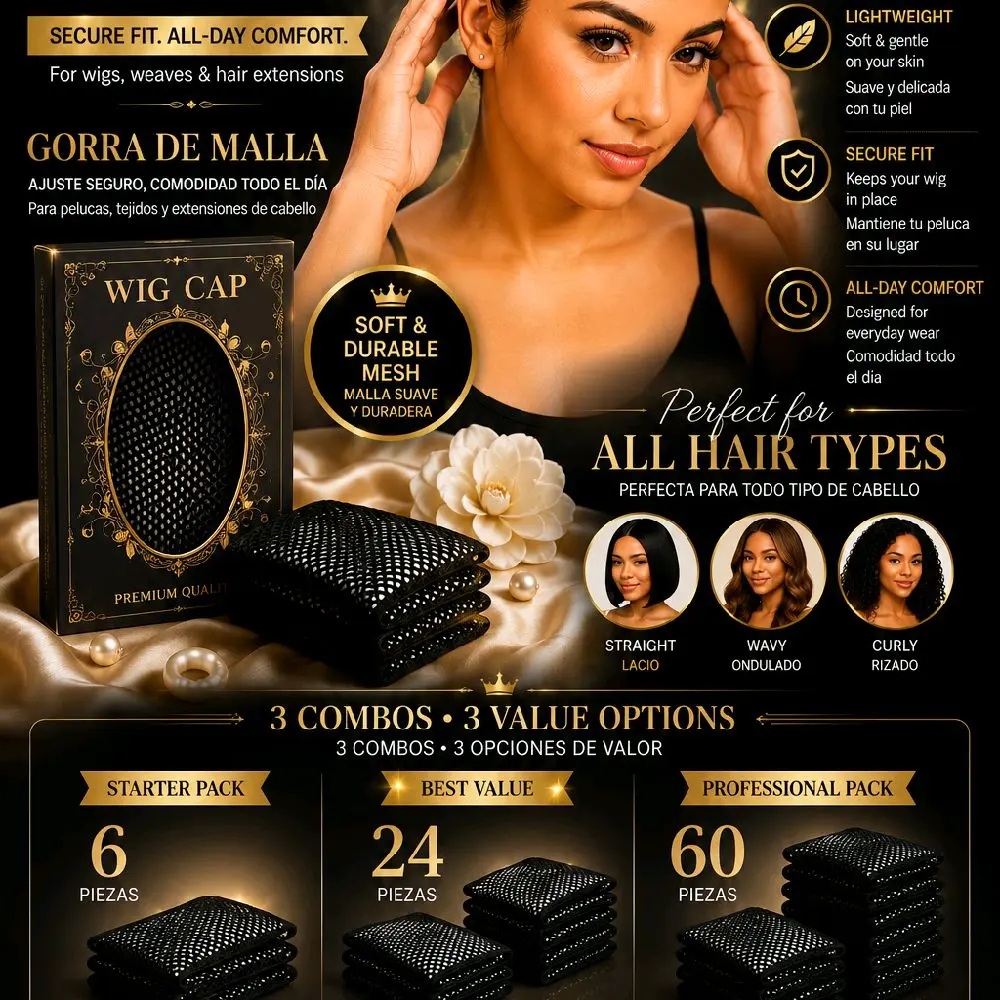 Premium Breathable Wig Cap Mesh Net for Wigs, Weaves & Hair Extensions | Soft Stretch Hair Net | Black | 6, 24 & 60 Pack