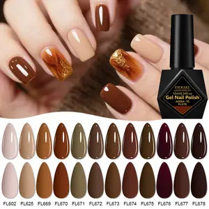 FourLily 10ml Brown Gel Nail Polish Set 12 Colors Gel Polish All Seasons Collection Popular Coffee Brown Series Gel Nail Polish Kit Soak off UV Nail Lamp Nail Art Manicure Set for Nails Feet & Hands Nail Care Liquid Polish
