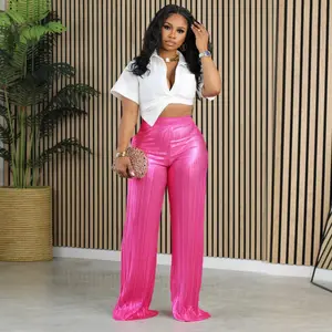 summer spring clothes Casual New Women's Pants Summer Matte Pleated Loose Comfortable Street Can Wear Solid Color Ladies Wide Leg Pants Light Womenswear Bottom Check Gamis Trouser