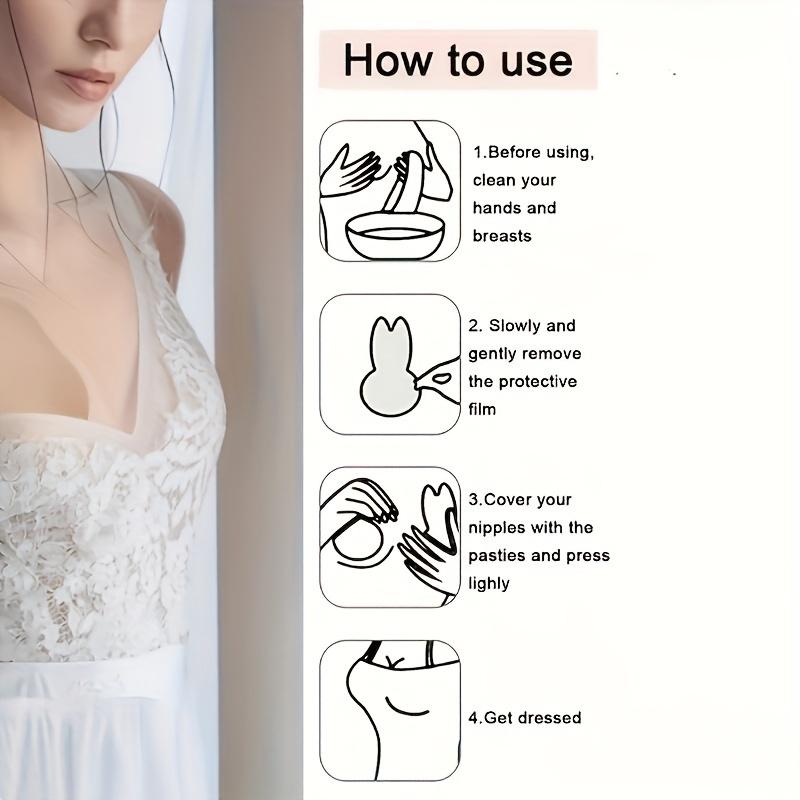 4pcs Reusable Silicone Breast Lifters - Invisible Rabbit Ear Breast Stickers, Soft Breathable Anti-Sweat Anti-Slip Push Up Nipple Covers for Strapless Dresses