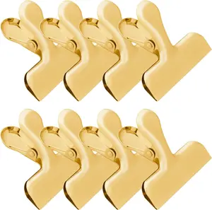 8 Pack 3 Inch Stainless Steel Gold Chip Clips Bag Clips Large Clips for Food Packages, Food Clip Kitchen Clips for Snack, Home & Office Clips for Paper, Strong Metal Chip Snack Clips Heavy Duty