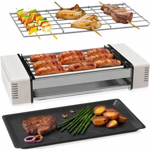3-in-1 Electric Grill with Hot  Roller, Portable Indoor Outdoor BBQ Grill, Griddle and Sausage Roller Machine with Removable Non-Stick Plate & Drip Tray, for Tailgate, Camping, RV,  Kitchen