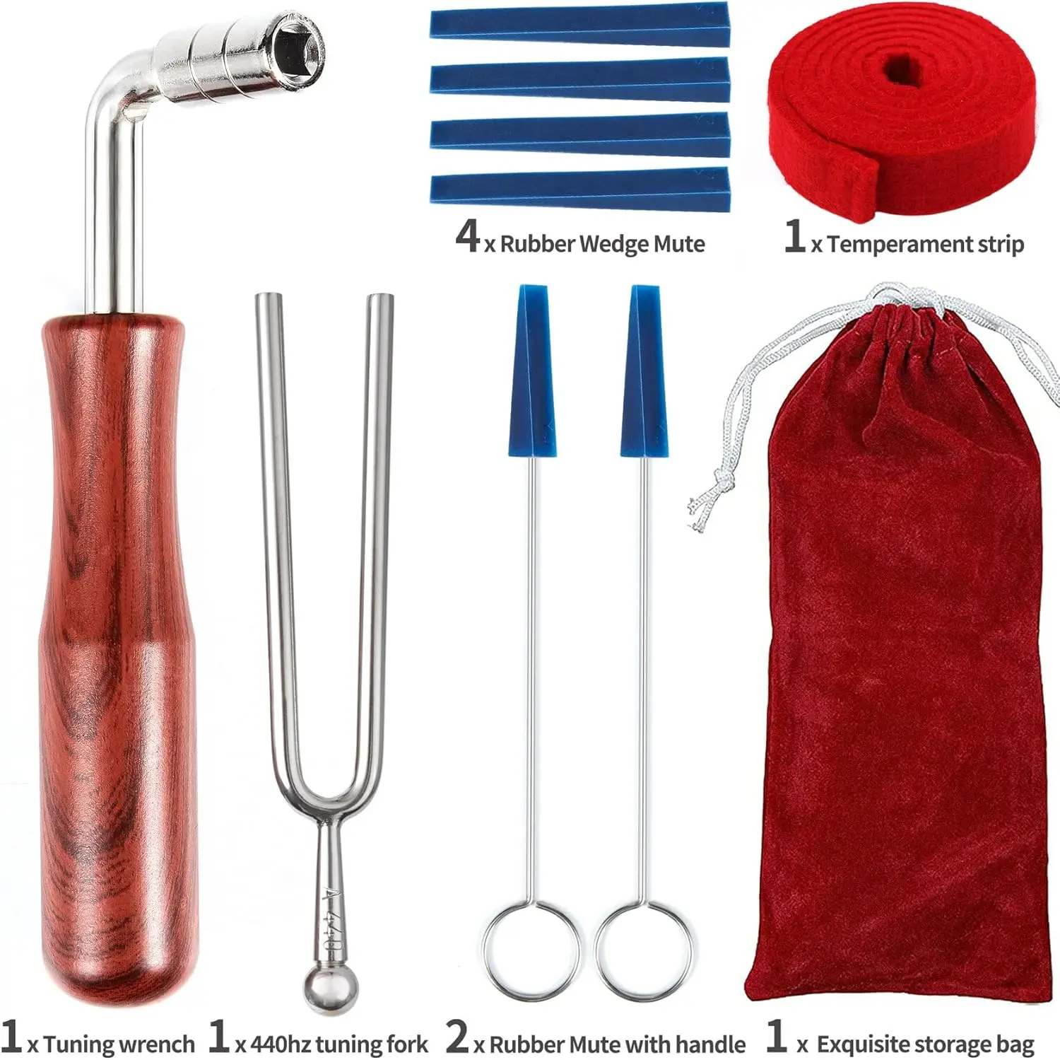 9 Pcs Piano Tuning Kit,Professional Wrench Hammer,Rubber Mutes Set Including Tuning Tools for Piano Tuning with Tuner,Hand Tools Kits