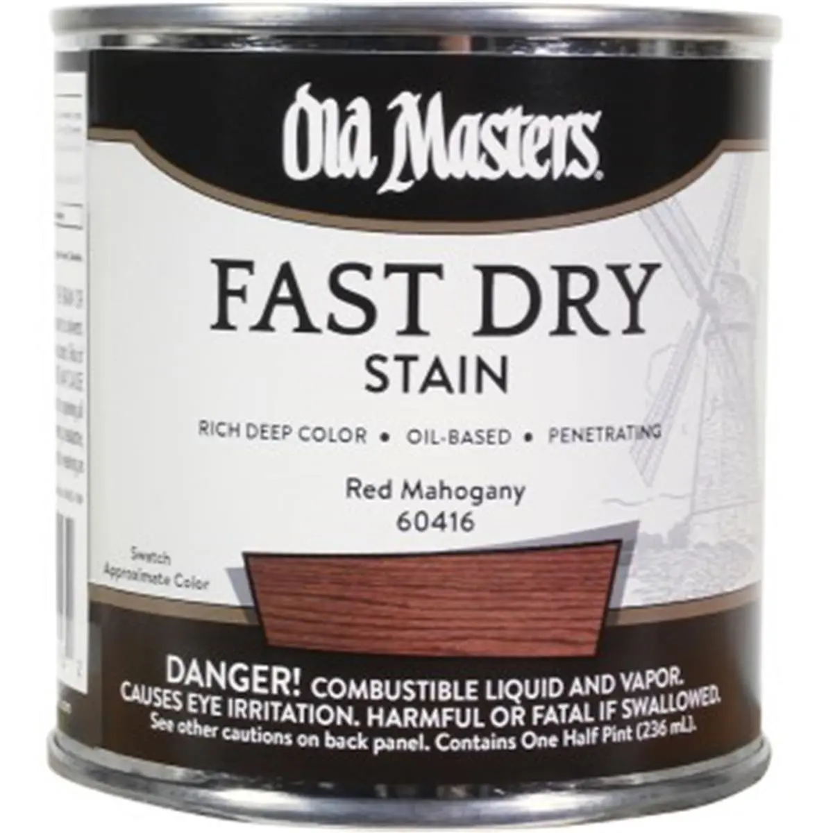 212 MAIN Old Masters 60416 High Quality Oil-Based 0.5 Pt Red Mahogany Fast Dry Stain - Enhances Grain, Boosts Clarity, for Interior Automotive & Motorcycle Paint Care, Furniture, Cabinets, Doors, 0.5 Pint