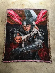 Berserk Woven Tapestry Blanket – Guts Anime Throw | Dark Fantasy Wall Art, Cozy Blanket for Couch or Bed, Otaku Gift Idea Woven Blanket Woven Blanket
