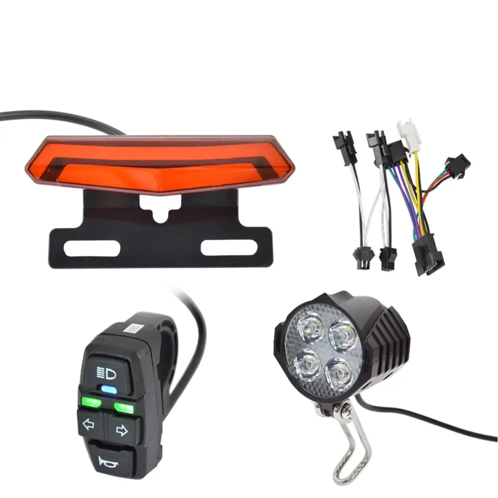 Garvee Ebike Headlight and Tail Light Sets, 24V - 48V Front Rear Warning Lights Kit, LED Night Spotlight Cycling Modification Parts, E-Bike Headlight Turn Signal Rear Light with Switch 24-48V