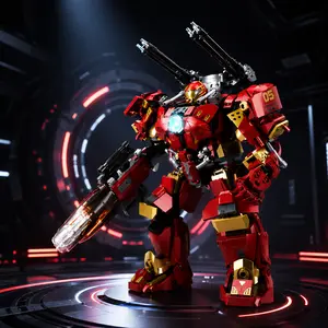 Mecha Building Block Set with Movable Joints, Red Mechanical Robot Model for Assembly and Display