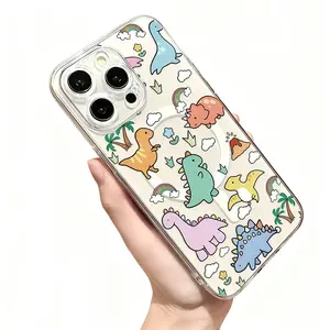 Cute Cartoon Dinosaur Pattern Phone Case Suitable for iPhone17 16 15 14 13 12 11  Transparent Magnetic Shockproof Soft TPU Back Cover, Phone Protection, Magnetic Attachment, Playful Design, Stylish Cover, Flexible Cover, Durable Material