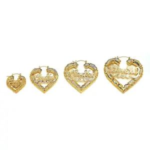 JOY JEWELRY - Gold Heart I Love You Bamboo Earrings