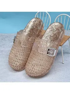 Women 's slippers, summer breathable fashion transparent glitter powder sandal slippers, mother shoes soft bottom slippers