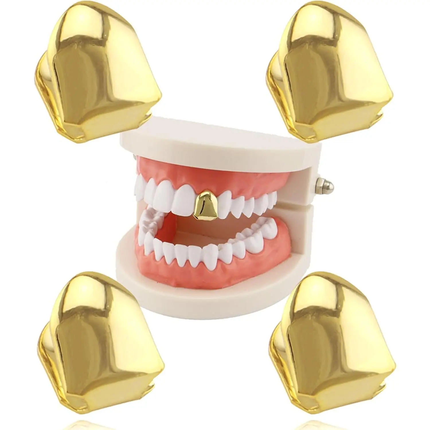 Men's Dental Grills,4 Pcs Hip Hop Gold Braces Single Teeth European And American Style Hip Hop Braces 18K Plated Gold Grillz Mouth Teeth Party Accessories Teeth Grills