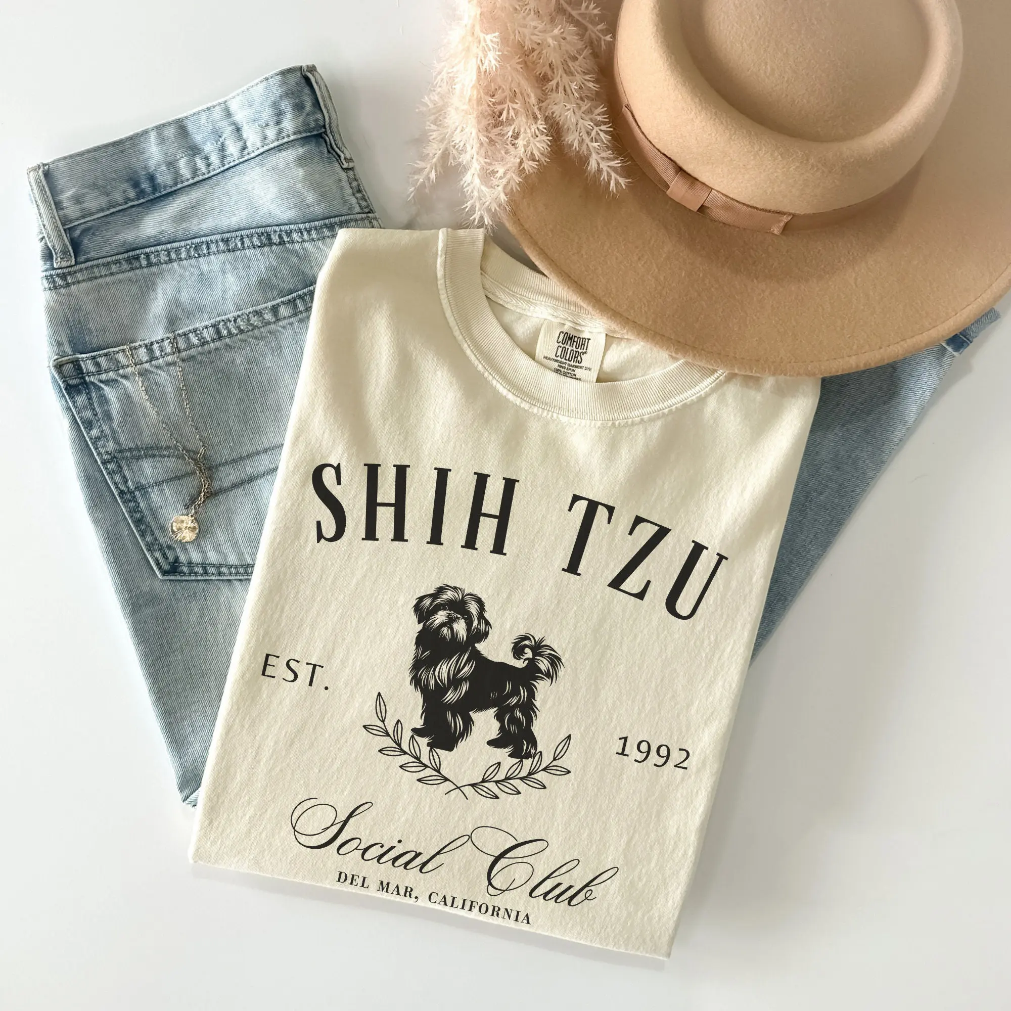Shih Tzu Social Club Name Shirt, Custom Dog Mom T Shirt, Comfort Colors Tee, Gift for Shihtzu Lover, New Dog Owner tshirt, Dog Mama Dad Gift