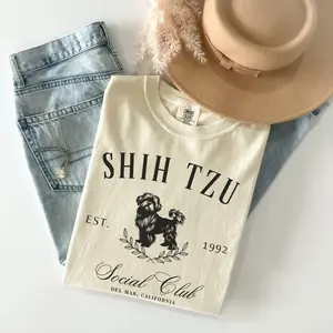 Shih Tzu Social Club Name Shirt, Custom Dog Mom T Shirt, Comfort Colors Tee, Gift for Shihtzu Lover, New Dog Owner tshirt, Dog Mama Dad Gift