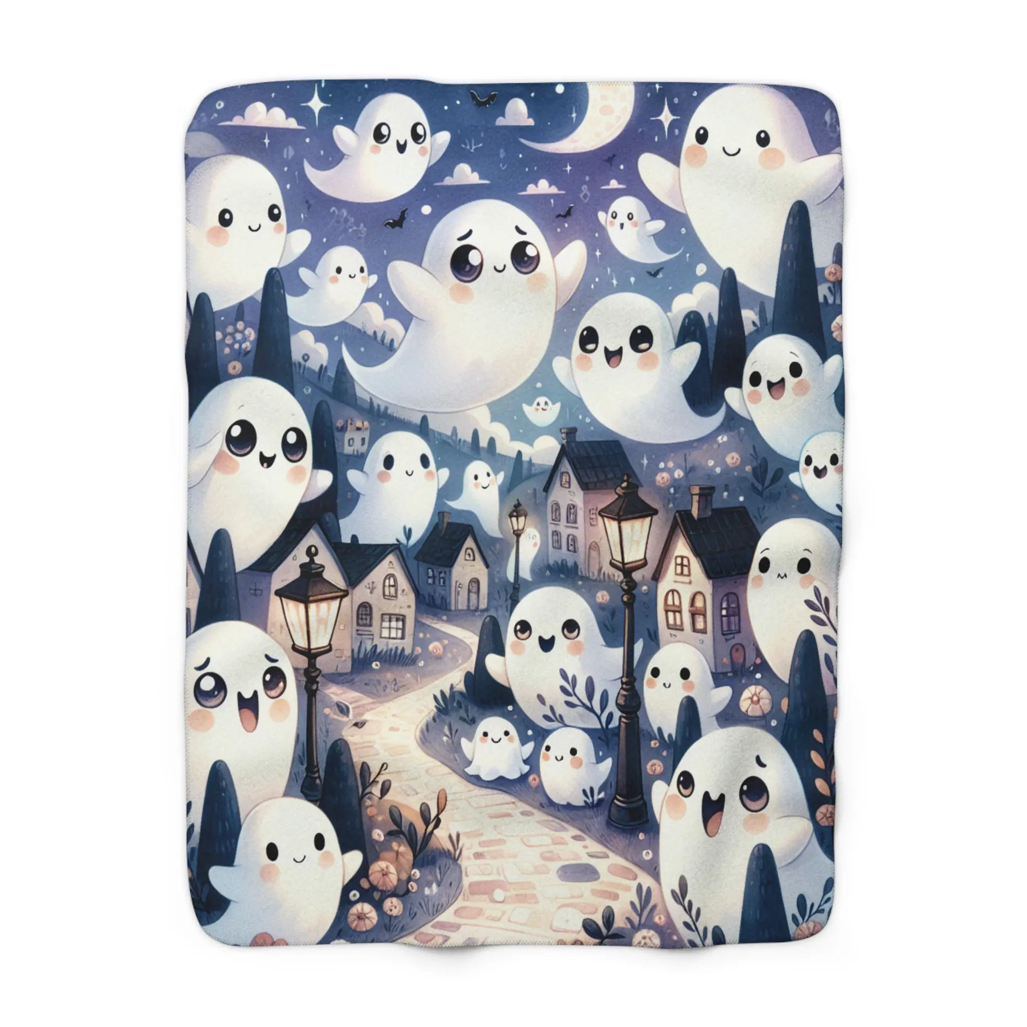 Ghost Sherpa Luxe Blanket Halloween Fall Gift for Him for Her Autumn Scary Ghosts Cozy Present Spooky Soft Fleece