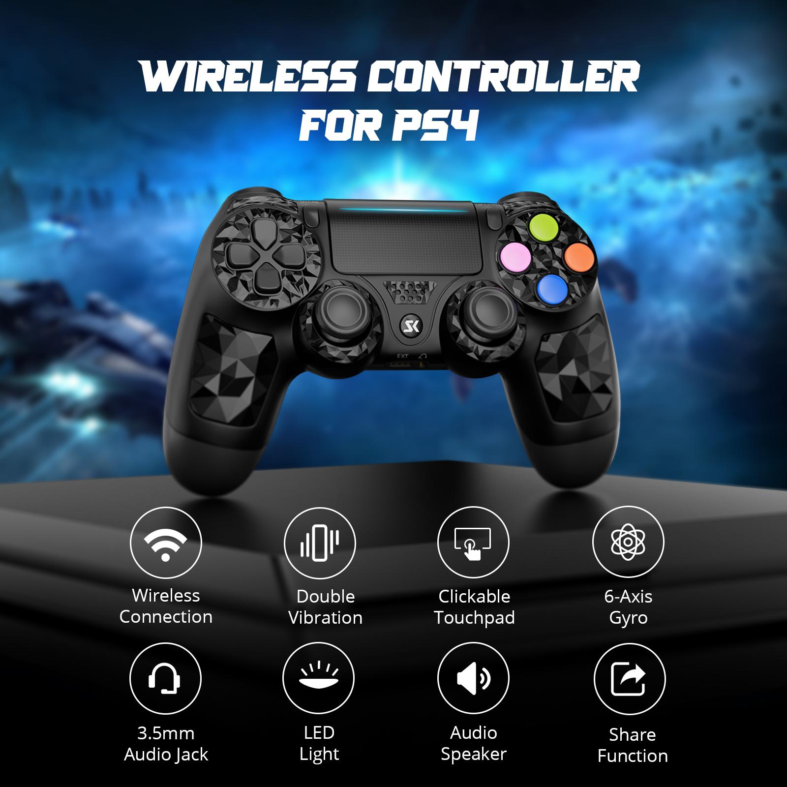 2 Pack ISHAKO Wireless Game Controller for PS4/PS3/PC/iOS/Android, With Double Vibration, Six Axis gyro, Touchpad, Built in speaker, Gamepad For PS4, PS413 Set