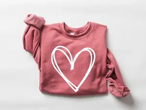 Cute Heart Valentines Sweatshirt, Womens Valentine Sweatshirt, Love Heart Sweatshirt, Valentines Day Shirt, Drawn Heart Love Sweatshirt