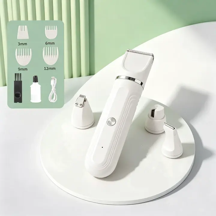 Cordless 4-in-1 Grooming Kit for Small & Large Pets, Quiet Rechargeable Dog & Cat Clippers with Ceramic Blades, Paw Trimmer & Nail Grinder, Rechargeable Battery, Cells