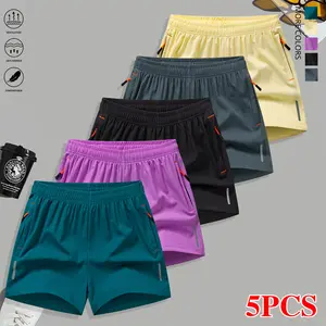 Set of 5 women’s solid-color basic casual shorts featuring stylish colors, a minimalist design, a relaxed fit, pockets, and a drawstring waist; can be worn as loungewear, women’s sleepwear, or summer casual wear; suitable as a gift for women.