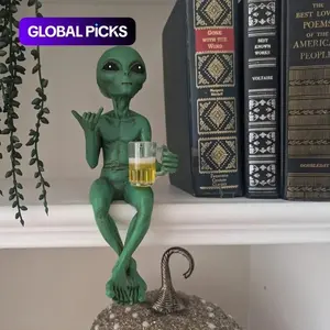 Alien Design Beer Drinking Statue, Fun Humorous Outer Space Decor, Alien Figurine with Beer Cup, Ideal Gift for Sci-Fi Fans