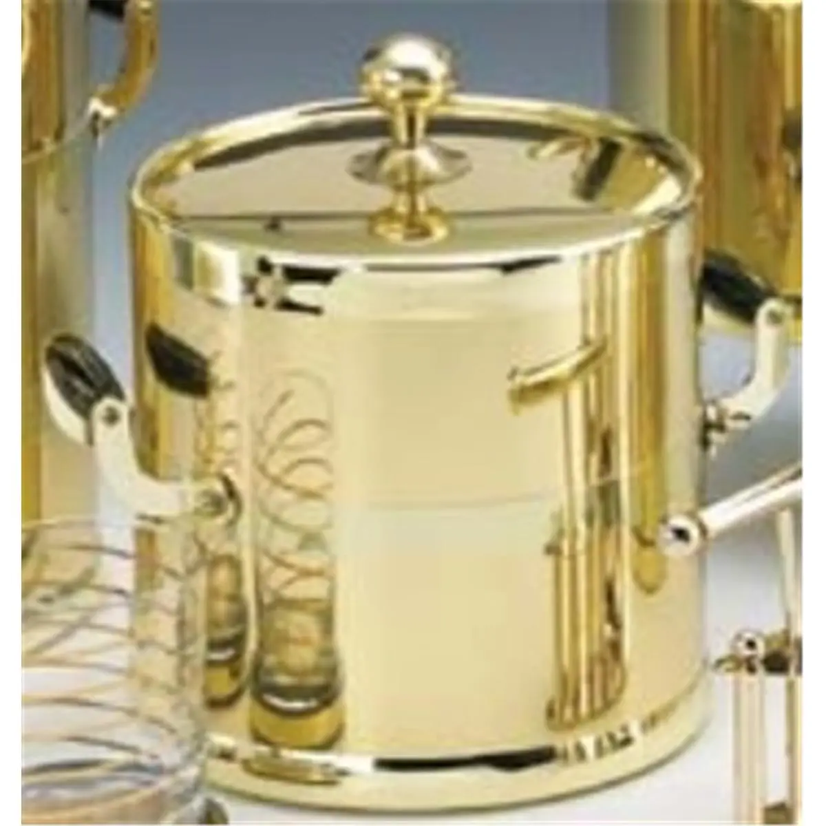 212 MAIN 3 Qt Shiny Brass Ice Bucket - Indoor Kitchenware/Bar Utensil with Wooden Side Handles, Wooden Bands, Metal Cover, Chrome Ball Knob, Brushed Chrome, High-Quality Design & Exceptional Functionality for Bar Enthusiasts