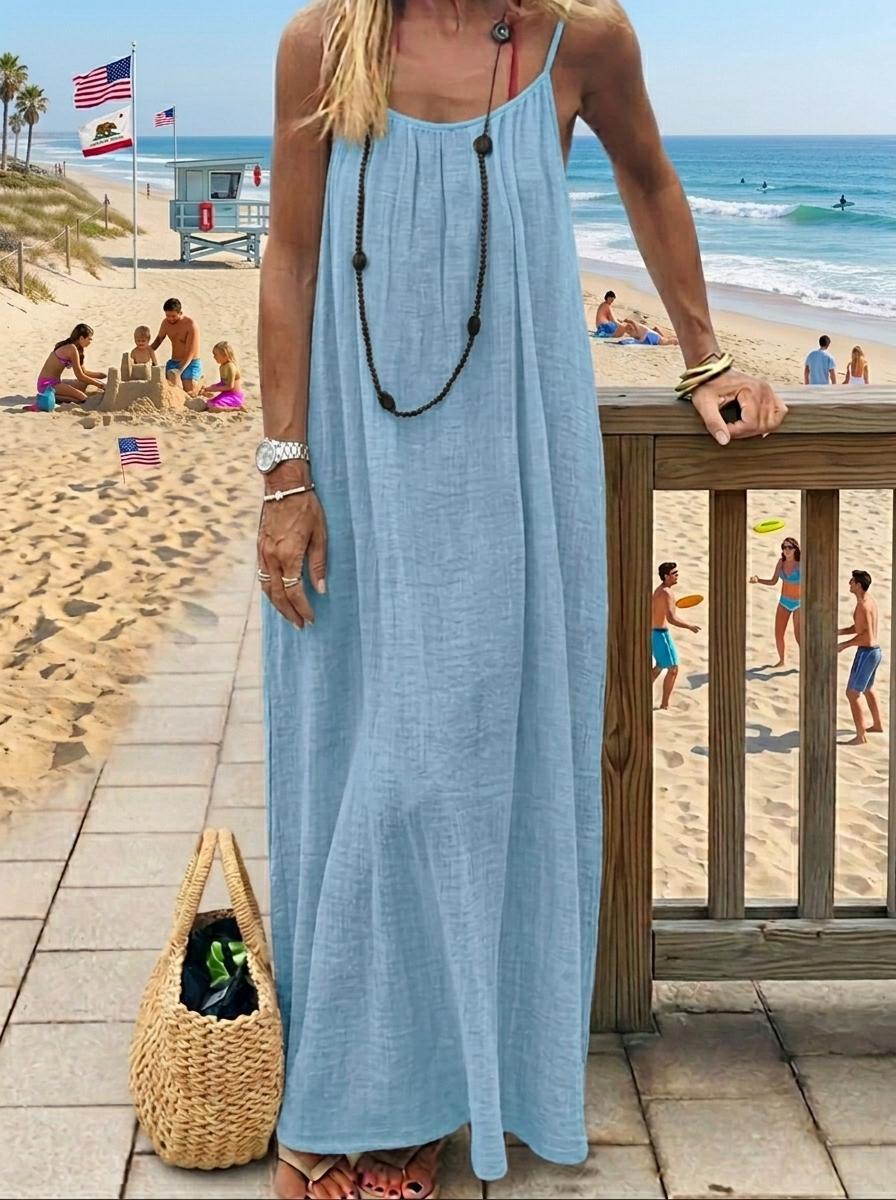 2026 S/S New Arrival Women's Solid Color Cami Spaghetti Strap Loungewear Dress, Elegant Sleeveless Long Dress for Summer, Ladies Sleepwear for Indoor Wear | Loose-Fit Cozy Home Essential Comfortable for Home, Travel