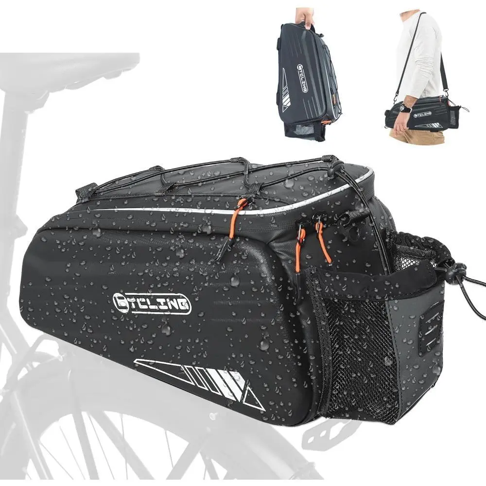 10L EVA Hard Shell Waterproof 3-in-1 Bike Trunk Cargo Pannier Bag For Bicycle Rear Rack, Ebike With Reflective Strip & Shoulder Strap For Commuter Travel, Outdoor Cycling