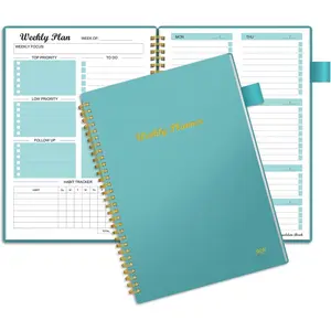 Weekly Planner Undated, Weekly Goals Schedule Planner   Notebook Calendars Organizers Habit  Journal for Man & Women, Spiral Binding, Pocket, Pen Loop, 53 Weeks (7x10")