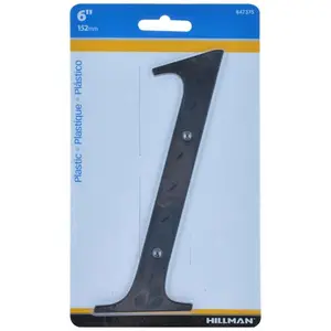 212 MAIN 6 in. Number 1 Reflective Plastic Nail-On House Number Plate, Black, Weatherproof Home Decor Products - Decor Signs, Pack of 3