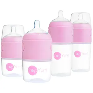 PopYum Baby Bottle Starter Set for Breast and Formula Feeding, 4-Pack, Pink, 2x 5oz Bottles (150ml) + 2x 9oz Bottles (260ml)