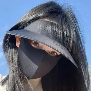 Removable Ice Silk Sun Protection Mask 3D Unisex 3 in 1 Seamless Hollow Hat Anti-UV Face Mask Ice Silk Sunscreen Masks
