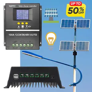 100A MPPT Solar Charge Controller Solar PV Battery Charger LCD Display Auto Solar Charge Controller Dual USB 12V 24V 36V 48V for Solar Panel