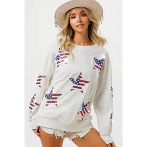 BiBi American Flag Sequin Star Sweatshirt