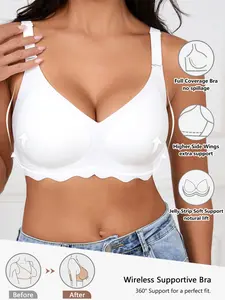Women's Jelly Strip Bra, Comfortable Seamless Wave Edge, Detachable Cups, Adjustable Straps, Wireless, Push-Up Lifting Bras