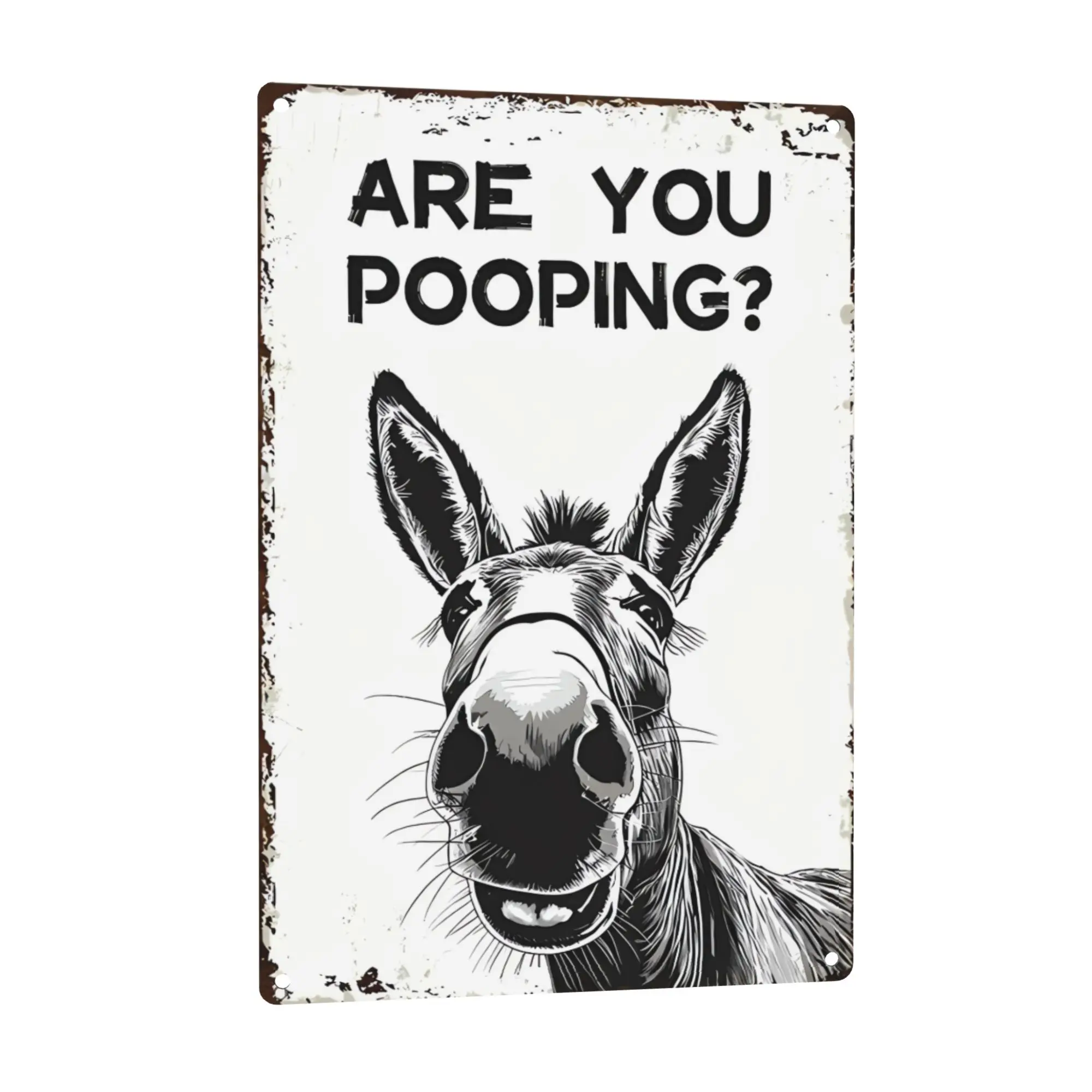 8x12 in Humorous Aluminium Donkey Metal Sign - Toilet Wall Decor with Humorous Text, Farm Animals Restroom Art Plaque, Farmhouse Home Gift, Vintage