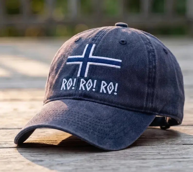 Norway Ro Ro Ro Cap, Viking Hat, Red Washed Baseball Cap, Scandinavian Country Pride Hat, Supporter Gift, Nordic Embroidered Hat