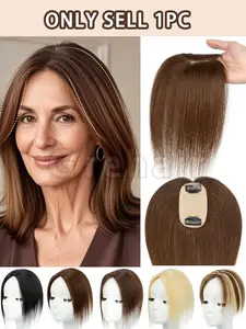 Real Human Topper Hair Extensions Natural Hairline Wig Pieces, Realistic Fake Hair, Seamless Cover Hair, Lightweight Top Hair Blocks, Grandma Gold Colors, Human Hair Toupee