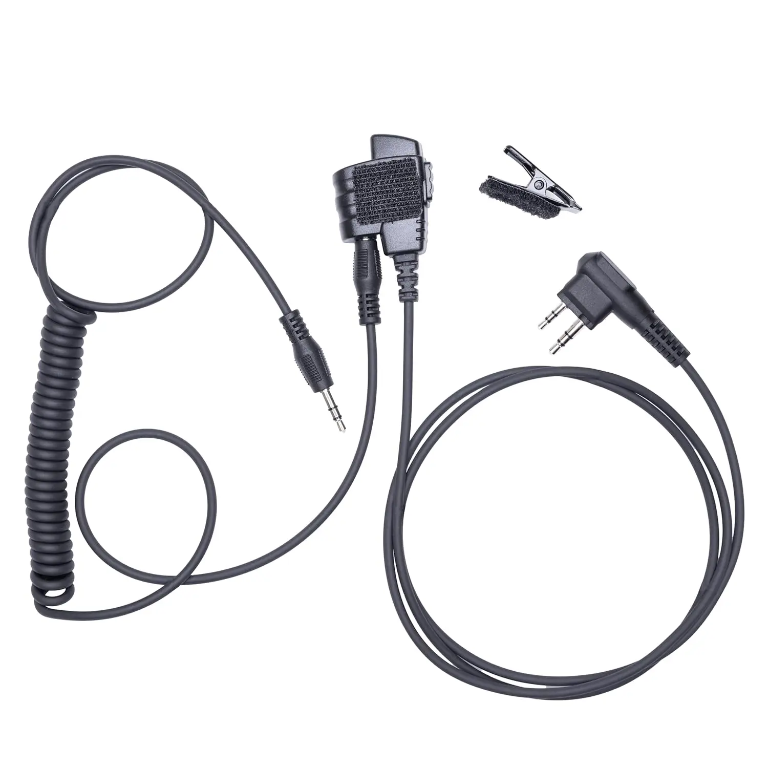 Push-to-Talk Cable with 3.5mm Audio Adapter - PTT Button for Kenwood K1 and Baofeng Waterproof Radios - Compatible with 3.5mm Electronic Earmuffs (Clip with Velcro, Two Pin Yaesu for FT65R w/Velcro)