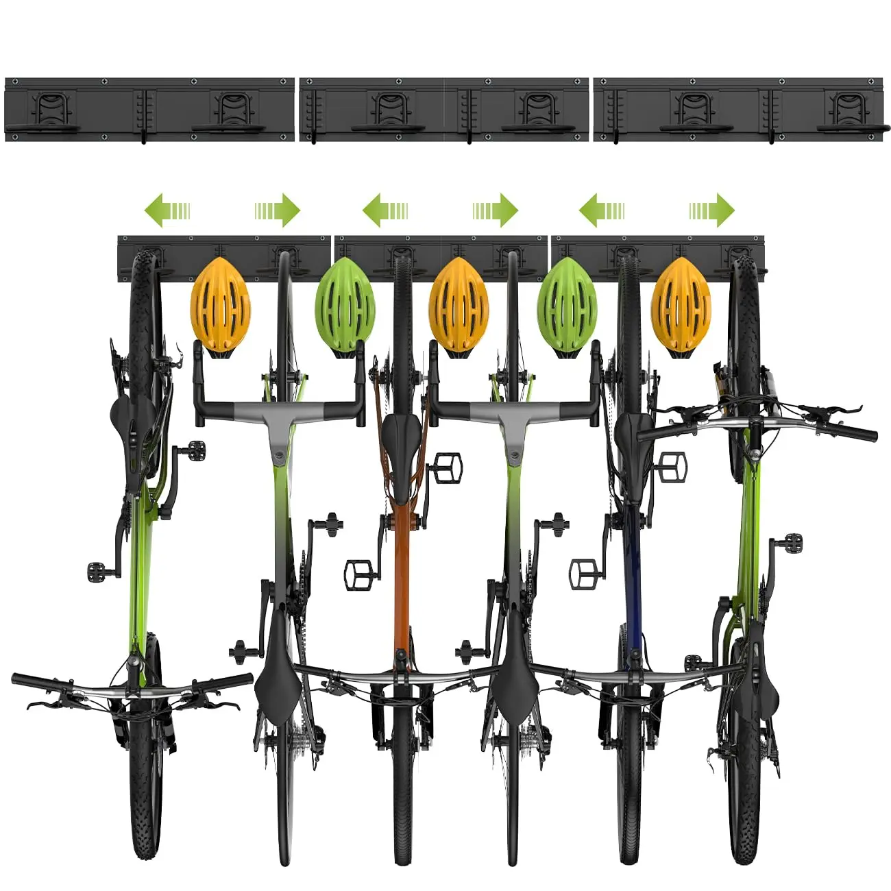 Bike Storage Rack 48Inch for 6 Bikes + 5 Helmets, 500lbs Capacity, Heavy Duty Steel Bicycle Wall Mount Hanger for Garage Storage, Bike Hooks, Bicycle Storage