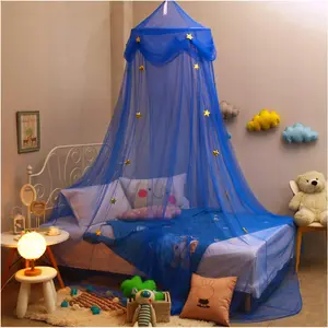 Mosquito Net Canopy Bed Curtains Dome Princess Stars Bed Tent for Girls Boys Kids, Fits Single Twin Full Queen Size Bed, Room Decor Blue