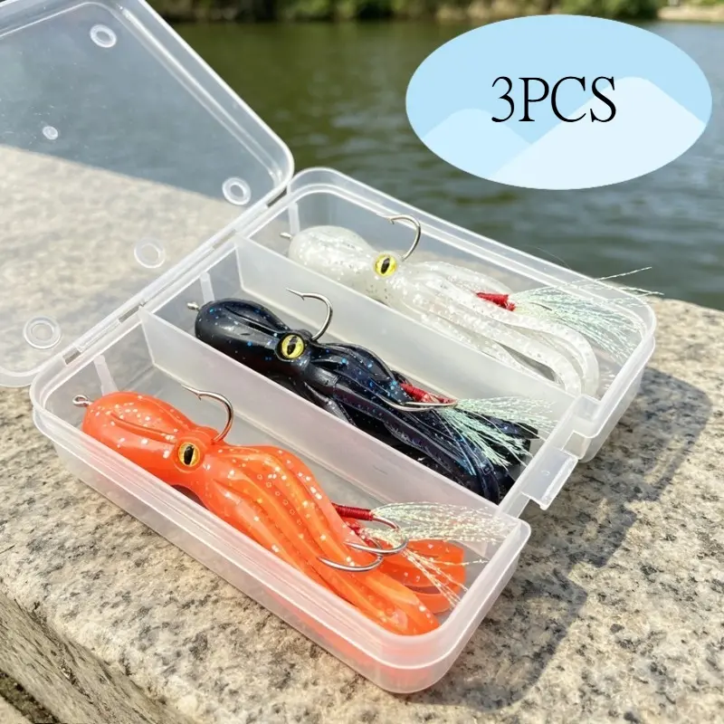 3-Pack Octopus Lures, 3D Lead-Head Bionic Baits, Ideal for Sea Fishing & Boat Fishing, Essential Soft Lures for Angling Enthusiasts, Fishing Lures Kit, Fishing Lure Set, Fishing Tackle